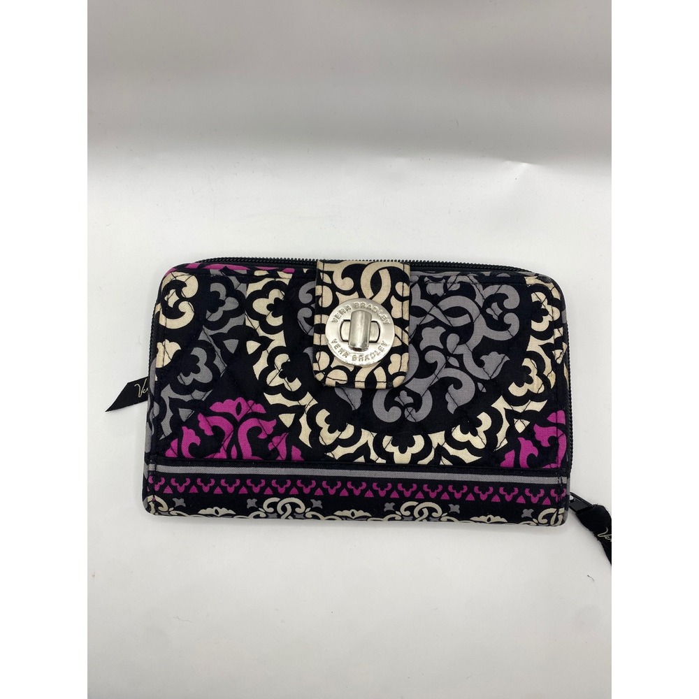 Vera Bradley Wallet Black Pink Grey Floral Zip Around Clutch‎ Purse